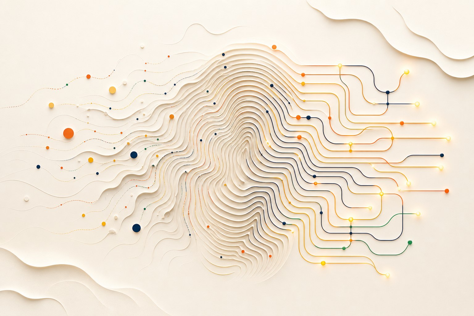 Abstract fingerprint pathways representing behavioural patterns becoming visible and changeable