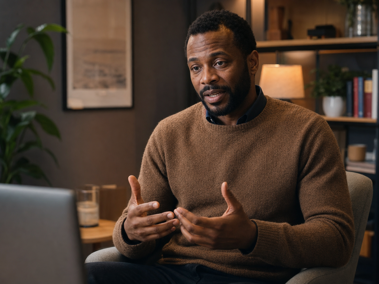 A professional counsellor in a remote support conversation